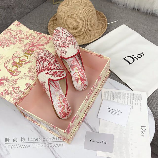 DIOR女鞋 迪奧BABY-D圓頭拖鞋 Dior帆布電腦刺繡平底鞋  naq1348